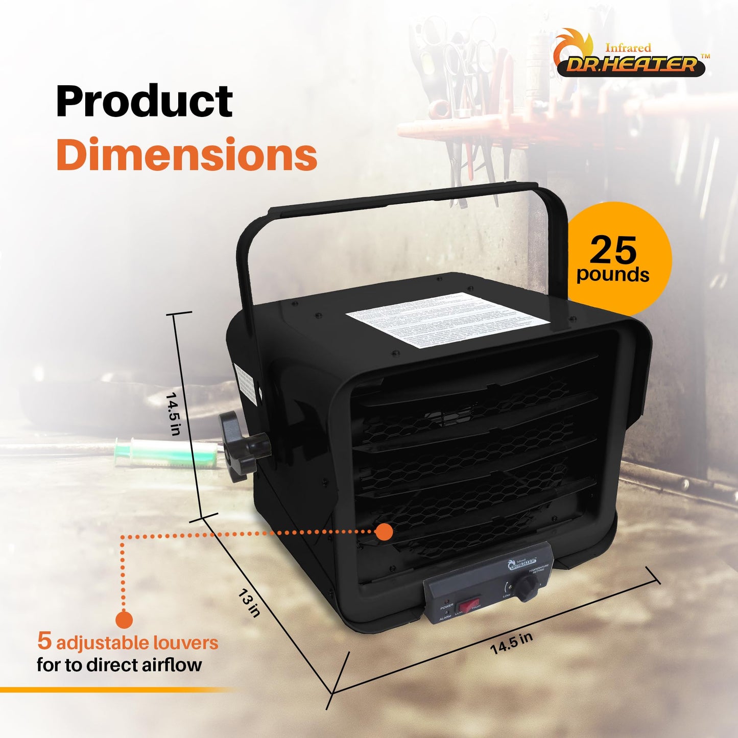Dr. Heater DR966 240-volt Hardwired Shop Garage Commercial Heater, 3000-watt/6000-watt, DR966 240V, Black
