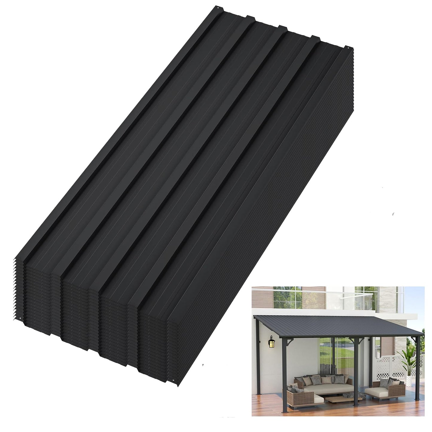 20 pcs Metal Roofing Panels, 3.5ft Galvanized Steel Corrugated Roof Sheets Gazebo Top Cover Garages, Sheds, Stables Replacement for Patio Outdoor Garden