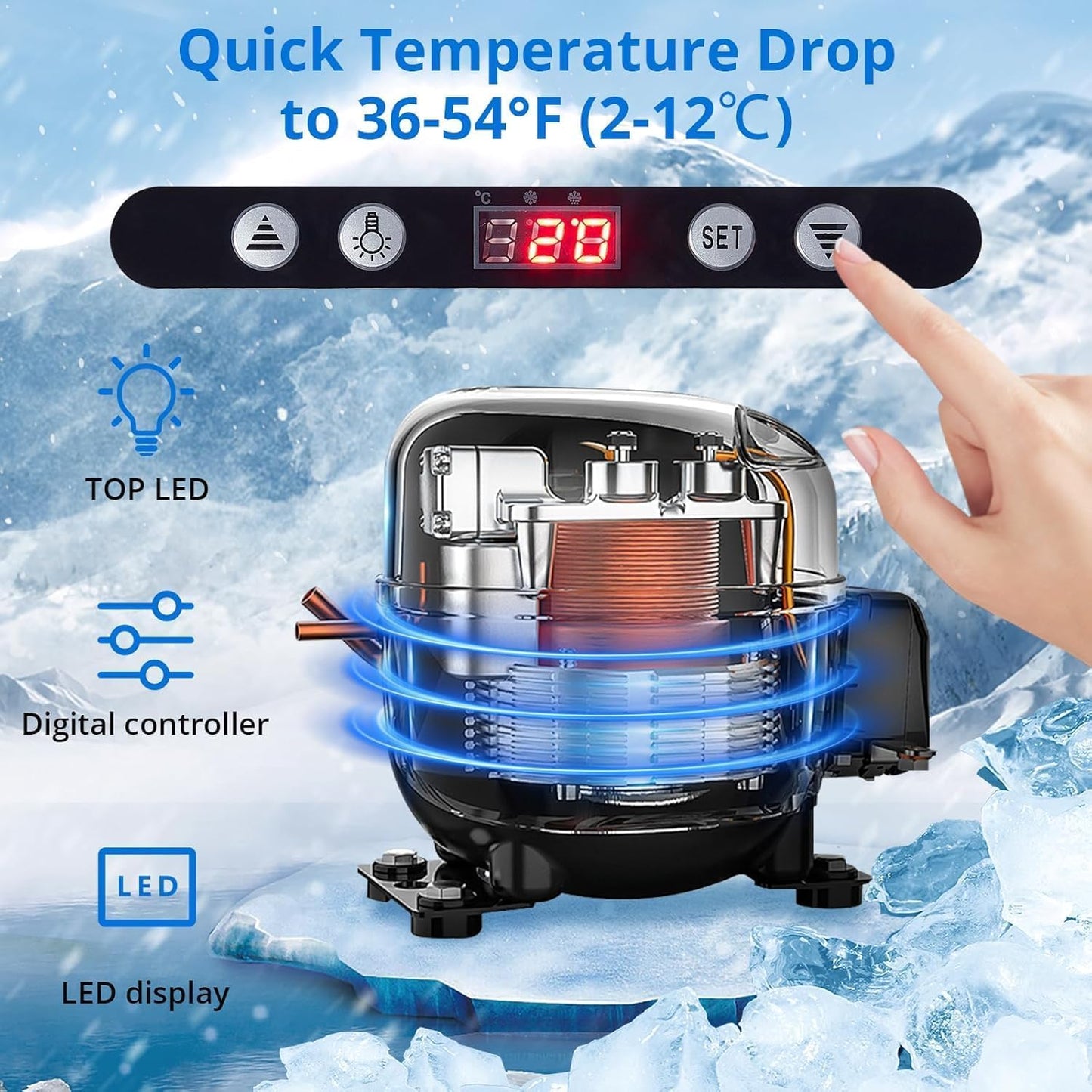 Commercial Display Refrigerator, 3.5 cu. ft./98 Liter Countertop Refrigerated Cake Display Cabinet, Refrigerator with Adjustable Shelves and Digital Controls, LED Display, For Cafes, Bakeries, White