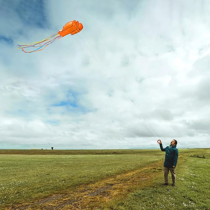 Octopus Kites for Kids & Adults Easy to Fly, 24”x 158” Large Soft Kite Kit for Boys and Girls, Single Line 3D Beach Kite Set for Teens,Perfect for Outdoor Activities
