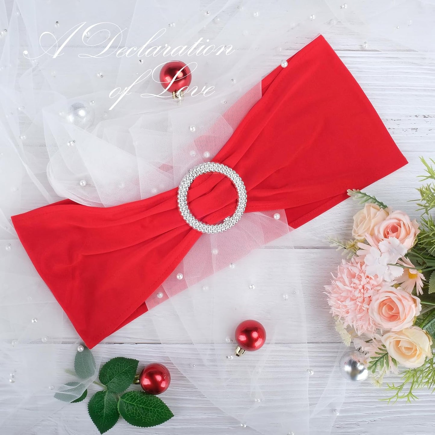 Babenest Spandex Chair Sashes - 100PCS Premium Stretch Covers with Buckle Slider | Red Elastic Ties for Weddings & Events