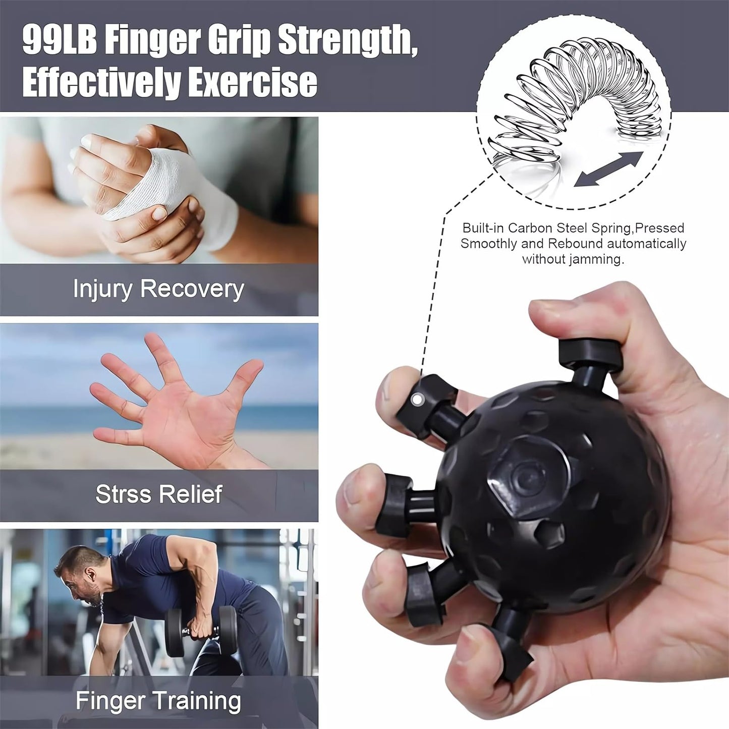 Glitzgrip Arm Builder 2025 New Hand Forearm Ball Strengthener and Finger Grip Exerciser Balls Wrist Strengthening Guitar Finger Gripper Strength Trainer Hand Squeezer Stretcher Extender Workout (Black-1PC)