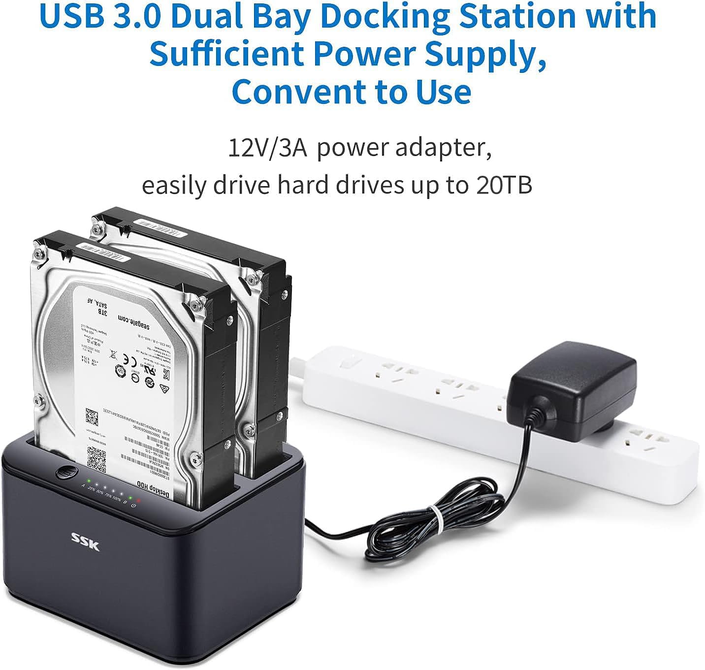 SSK 3.0 2.5 3.5 inch (2x20TB Aluminum Hard Drive Docking Station, USB to SATA Dual Bay External HDD Dock Caddy Reader