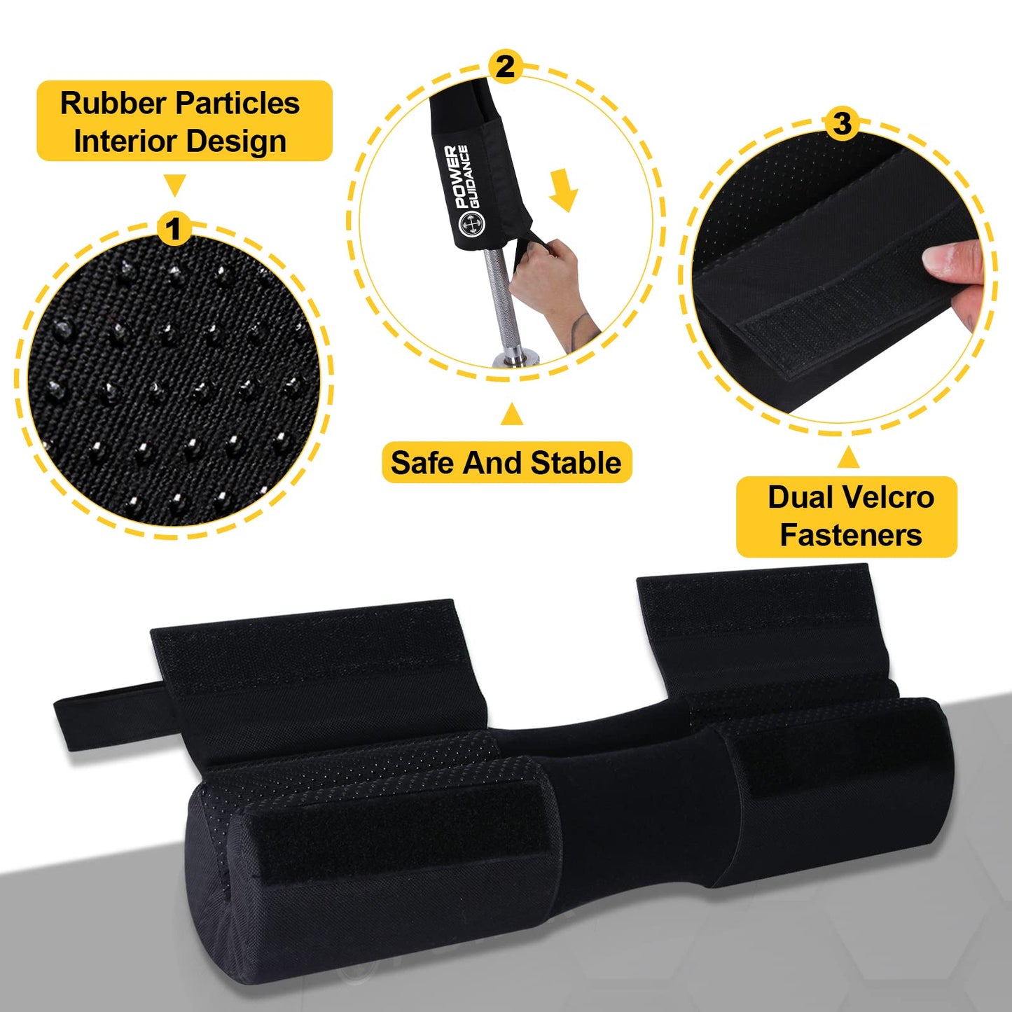 POWER GUIDANCE Barbell Squat Pad - Neck & Shoulder Protective Pad Anti-Skid Points for Squats, Lunges, Hip Thrusts, Weightlifting - Fit Standard and Olympic Bars, Black
