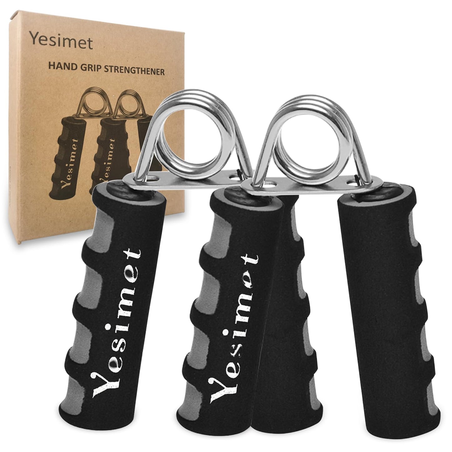 Yesimet 2 Pack Hand Grip Strengthener Set, Forearm Exerciser, Finger Gripper, Grip Strength Trainer,Hand Grip- Soft Foam Hand Exerciser for Quickly Increasing Wrist Forearm and Hand Grips (Black)