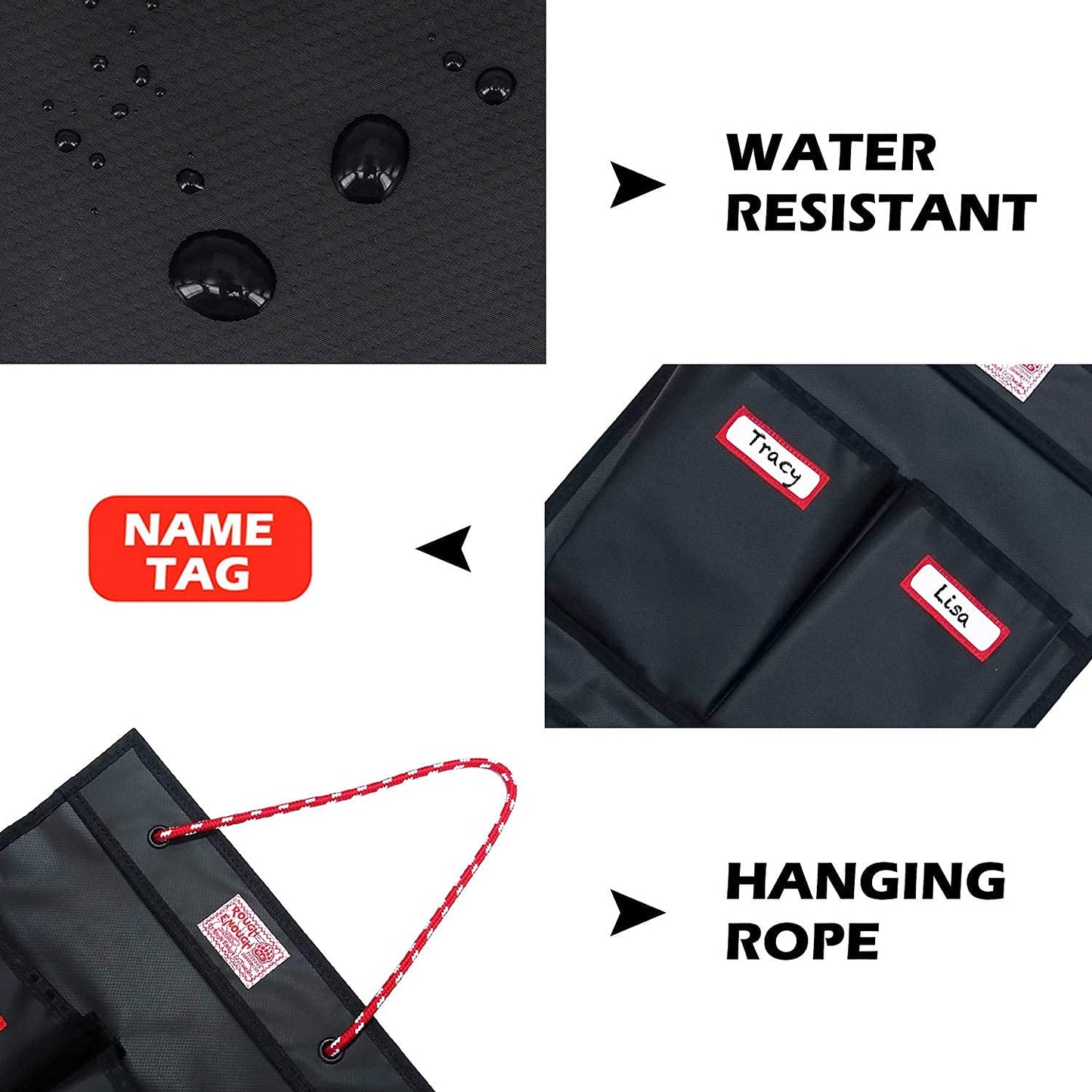 Rough Enough Locker Organizer Hanging Accessories Storage Organization with 4 Pockets for Work Door Gym Wall Black Tarpaulin