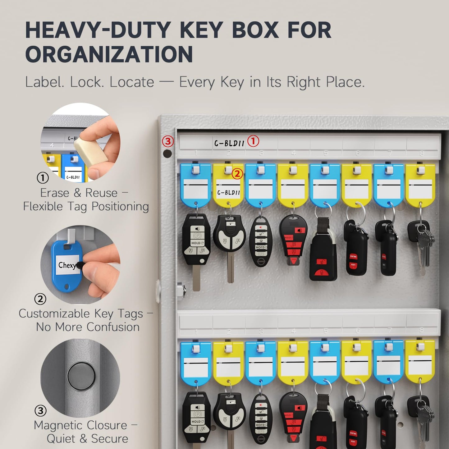 WeHere 48-Key Smart Key Lock Box Wall-Mount, Key Cabinet with Key Management App(Track Key Borrow/Return), Keypad, Bluetooth & WiFi Unlock (Sold Separately) for Commercial, School, Rental, Office