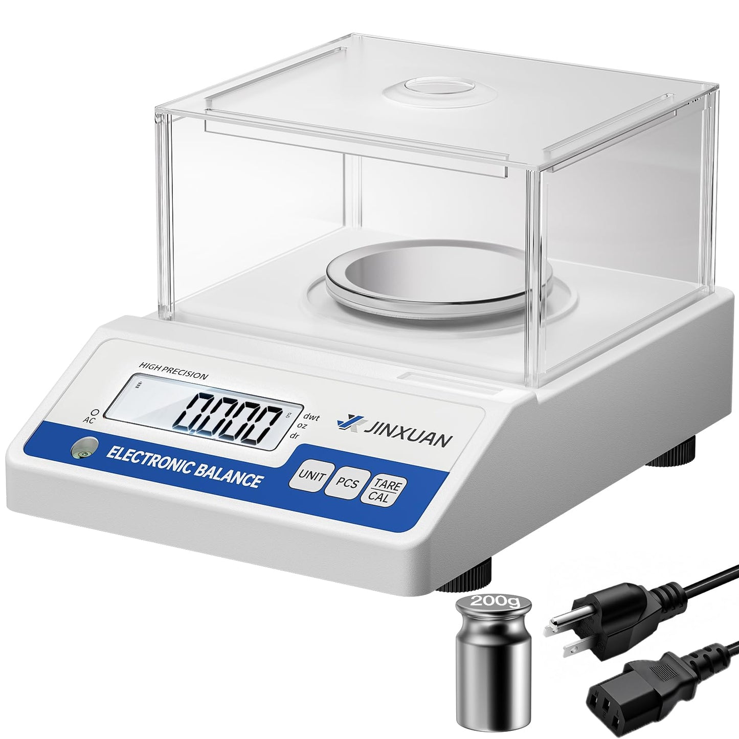 JINXUAN Lab Scale 0.001g Accuracy 500g Digital Milligram Scale Analytical Balance Scale with Windshield LCD Display 7 Units 200g Calibration Weight, Precision Scale for Jewelry Gold Powder Chemistry