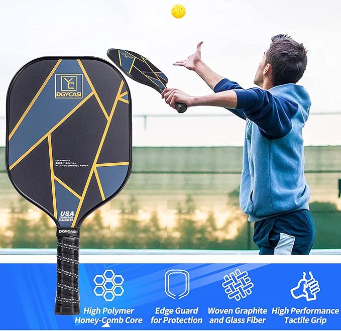 YC DGYCASI Pickleball Paddles Set of 4, USAPA Approved Pickleball Set, 4 Carbon Fiber Pickleball Rackets, 3 Outdoor Balls, 3 Indoor Balls, 4 Replacement Grip, 1 Bag for Women and Men
