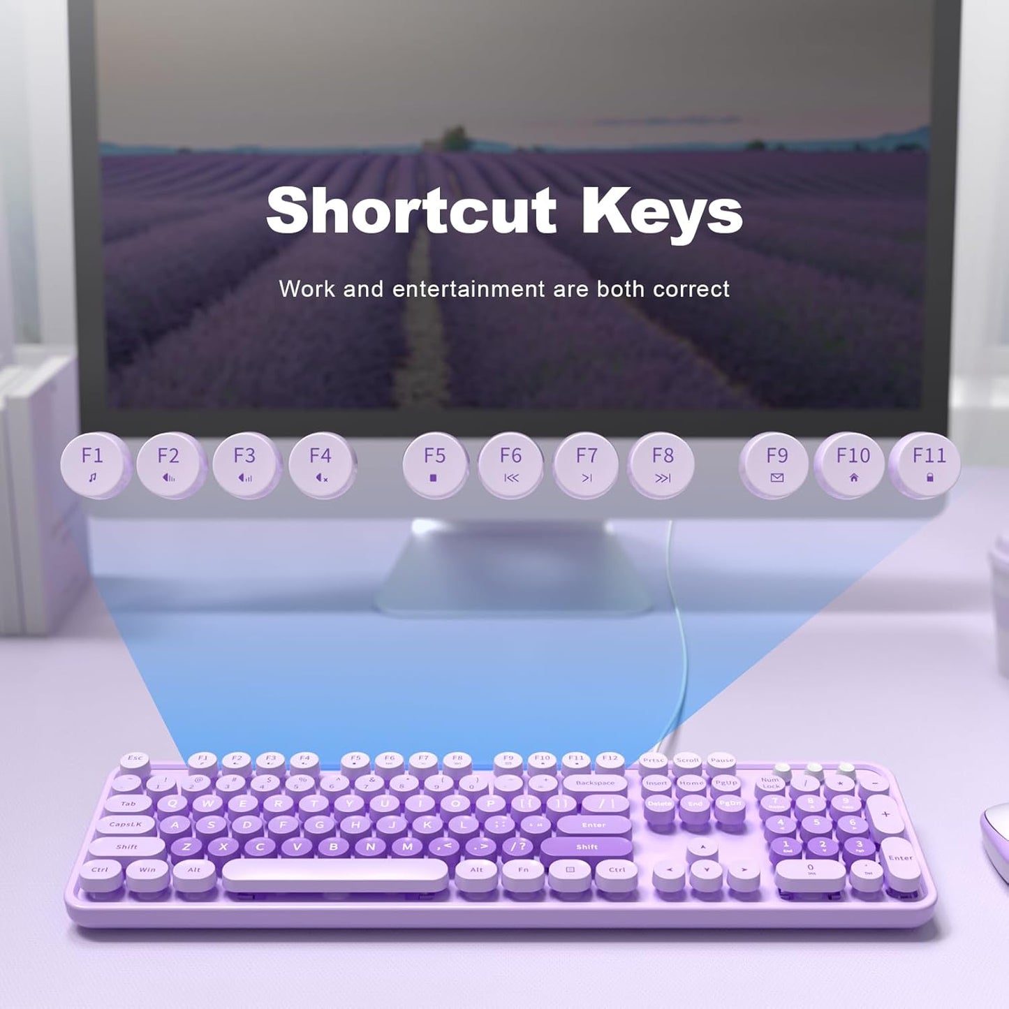 Atelus 7 8 10 11 Large Print Keyboard, USB Wired Computer Keyboard, Full Size Keyboard with Number Pad for PC Laptop