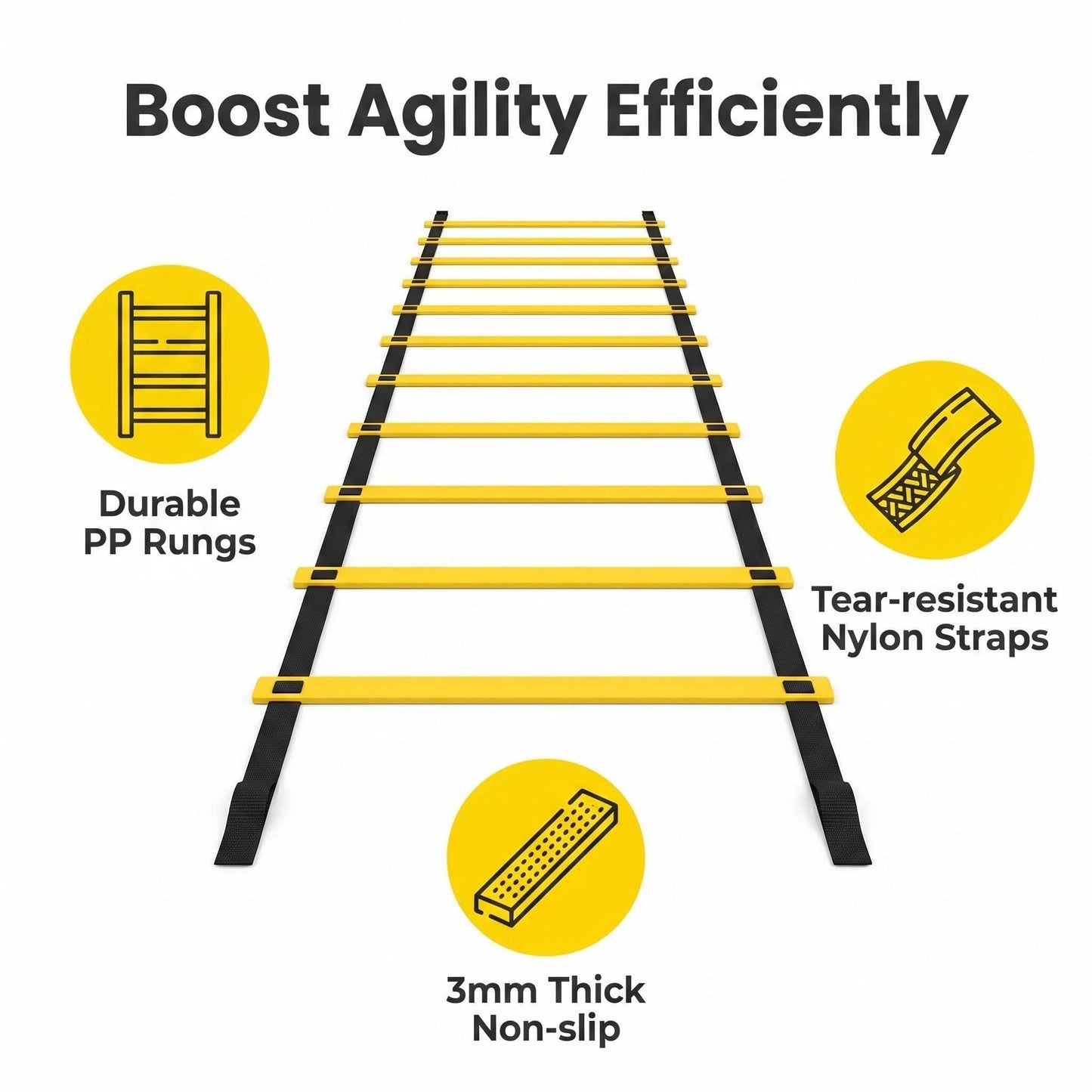 Qtopun Agility Ladder Speed Training Ladder 12 Rung 20ft with Carrying Bag, Adjustable Soccer Training Equipment for Football Basketball Drills, Fitness Workout Sports Outdoor Exercise