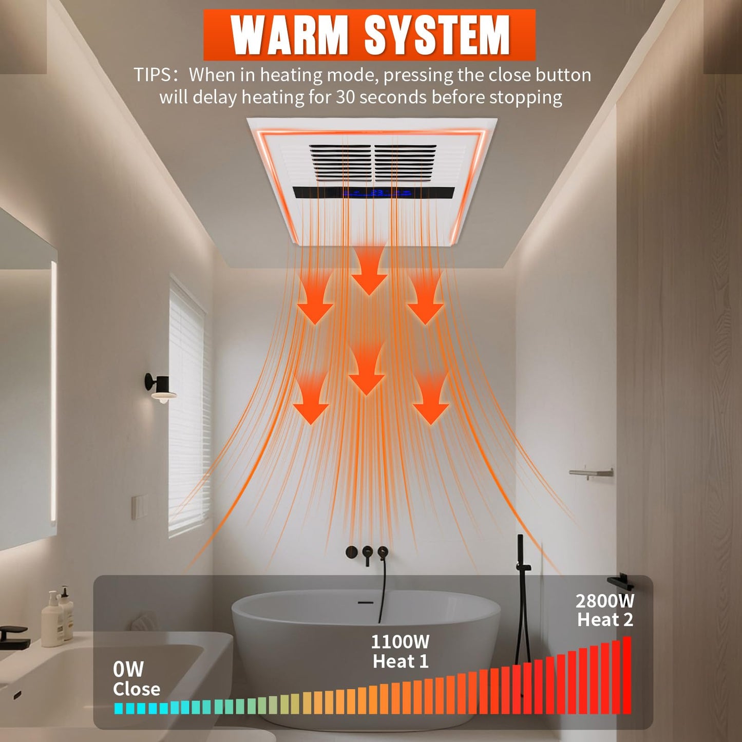 Fantspati 4 in 1 Bathroom Exhaust Fan with Heater and Light, 2800W Heater, 211CFM, 5-Color Mood Lighting, Low Noise, with Wall Control for Bathroom and Toilet