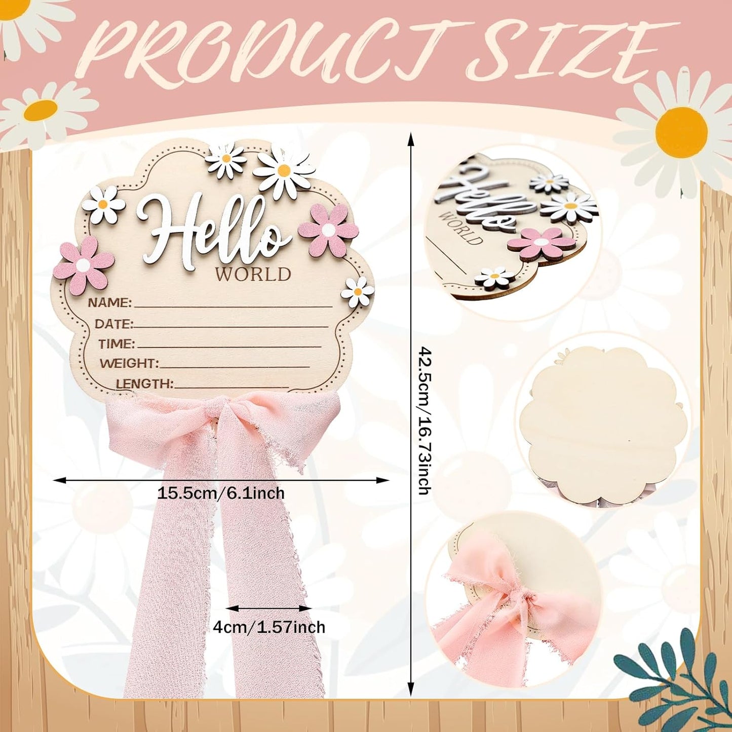 1-12 Amyhill Pink Bow Baby Announcement Sign Wooden Monthly Milestone Blocks with Number Hello World Newborn Signs Pink
