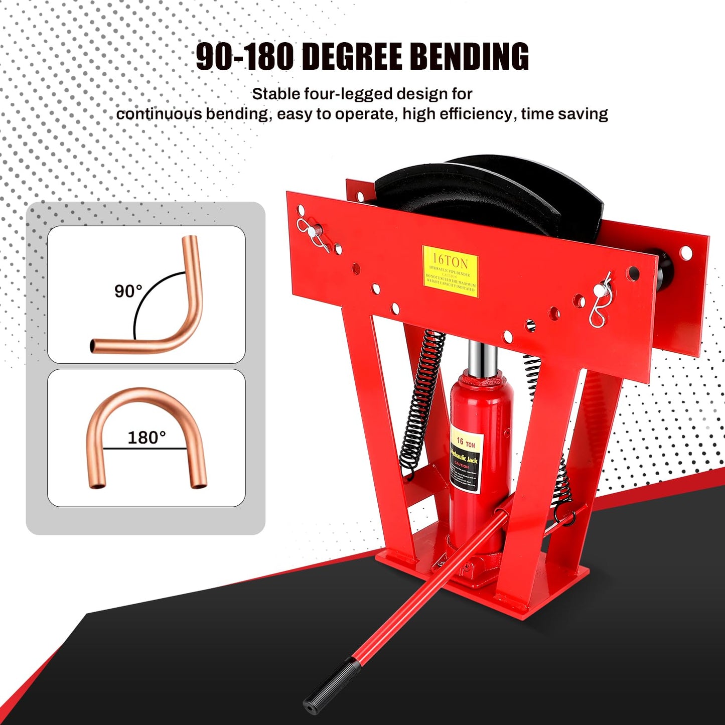 Hydraulic Pipe Bender with 8 Dies, 16 Ton Manual Copper Tubing Bender Tool Adjustable Rollers 90°-180° Steel Iron Metal Ratcheting