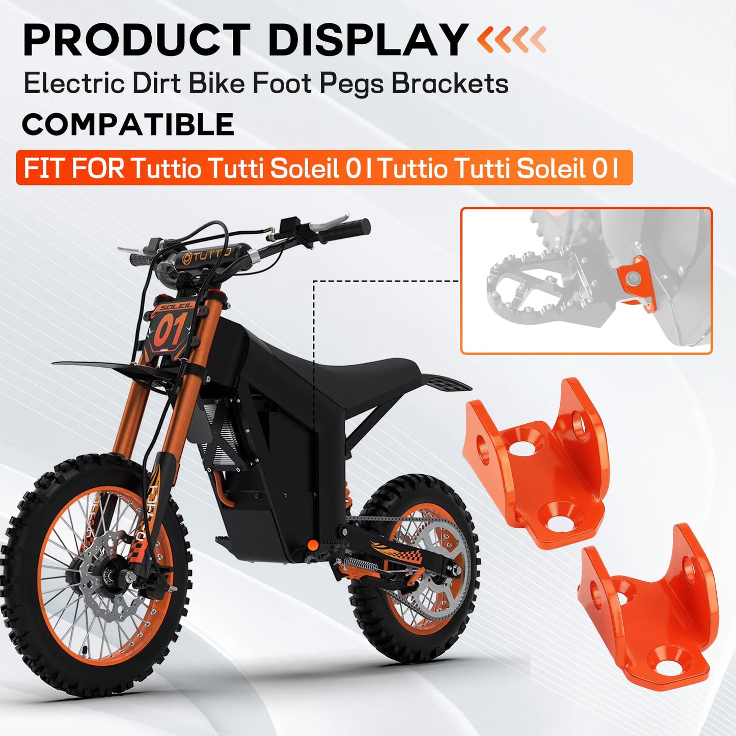 MurDvll Electric Dirt Bike Foot Pegs Bracket Holder Compatible with Tuttio Soleil 01, Stainless Steel Footpegs Mount Footrest Bracket for tutti soleil 01 Accessories (Orange)