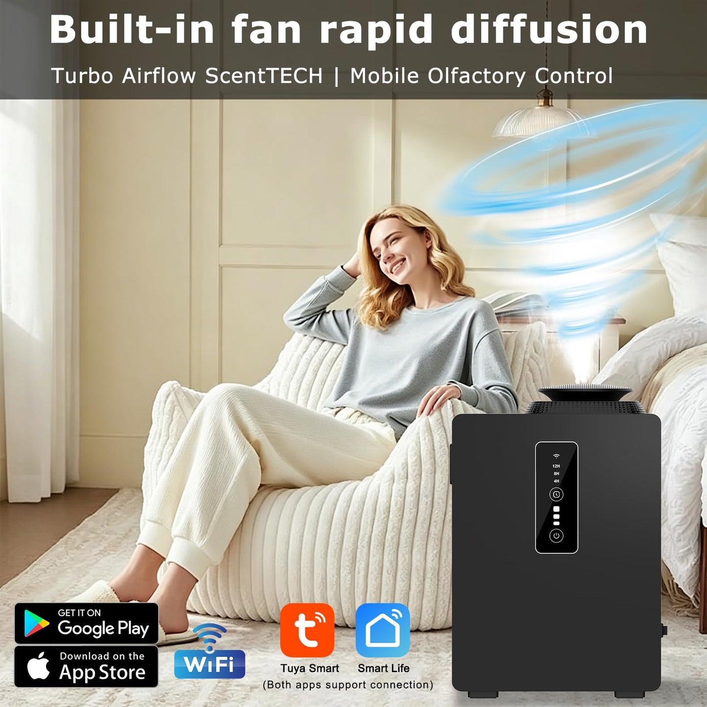 2026 Upgraded 6000 Sq.Ft HVAC Scent Diffuser Machine Kit, Includes 2 Premium Oils, Wi-Fi Control, 1000ML Waterless Cold Air Aromatherapy Essential Oil Hotel Scent Fragrance Diffuser for Large Room