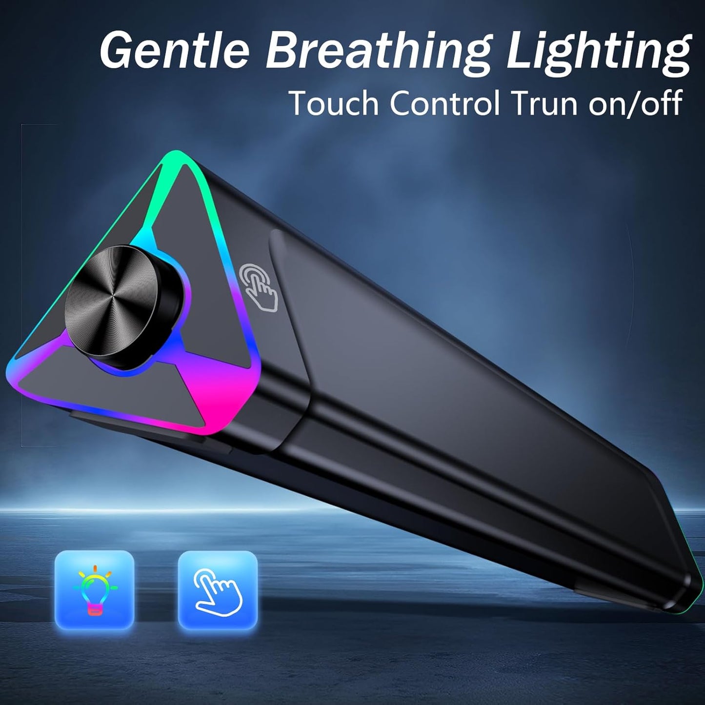 LENRUE Computer Speakers for Desktop,PC Speakers with Single USB for Power and Stereo Sound,Touch Lights Gaming