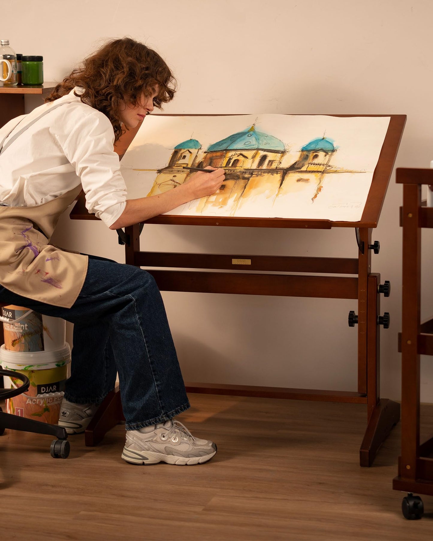 DJAR Adjustable Wooden Drafting Table, 35"x24" Walnut Drawing Desk for Art, Sketching, Painting & Writing