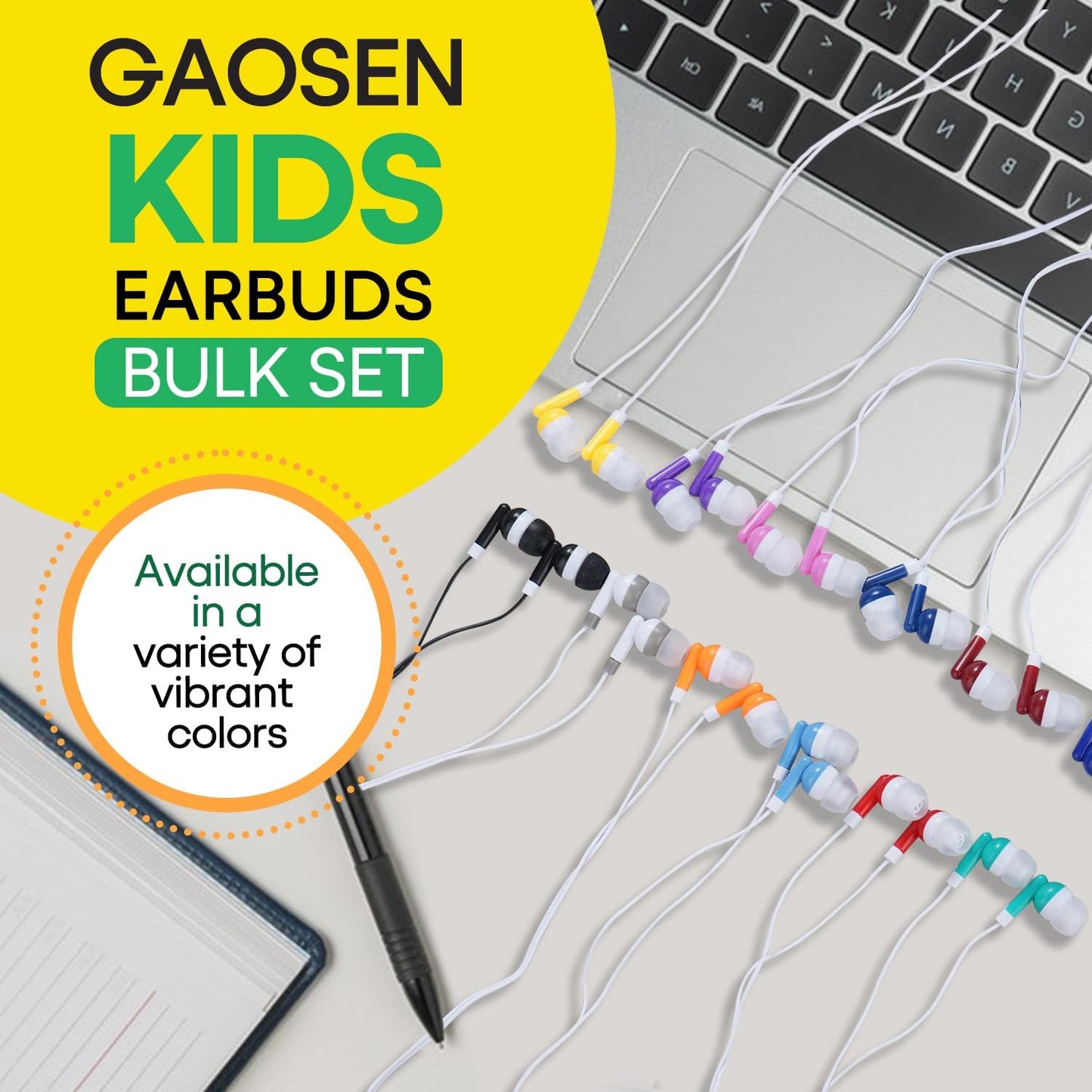 Gaosen 50 Pack 3.5 mm PC(GS01, 50 Bulk Kids Earbuds for School Classroom, Multi Colored Student Wired Headphones