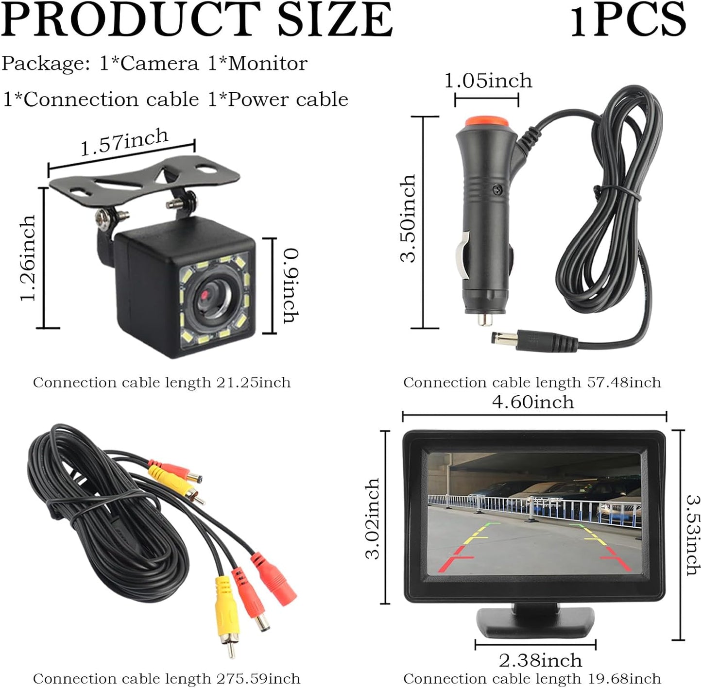 carleef 4.6'',12 Vision,150 12V Plug & Play Backup Camera with Monitor LED HD Rearview Mirror Camera for Night Wide