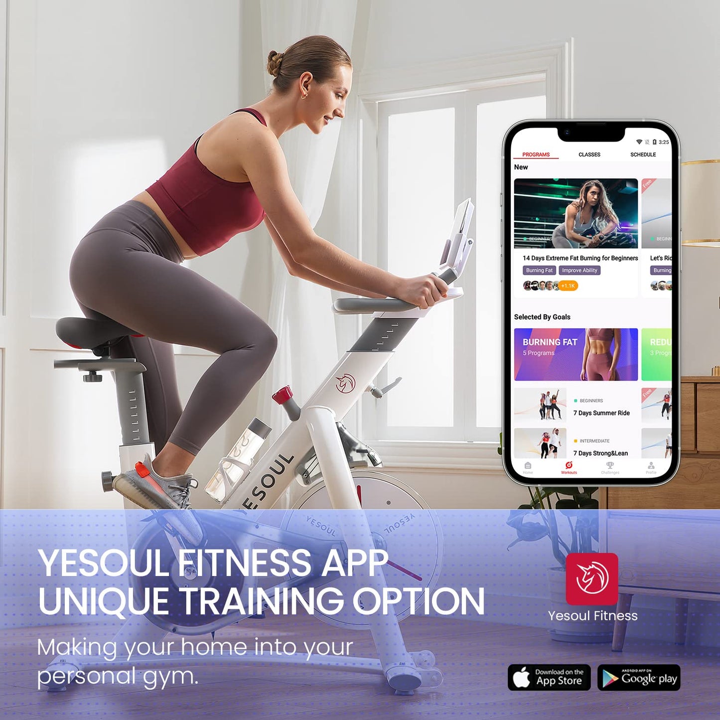 Yesoul S3 White Exercise Bike For Home Smart Black Cycling Bike Magnetic Resistance For Gym Electric Stationary Bike Bluetooth Heart Rate For Women Apartment Workout Bike For Fitness