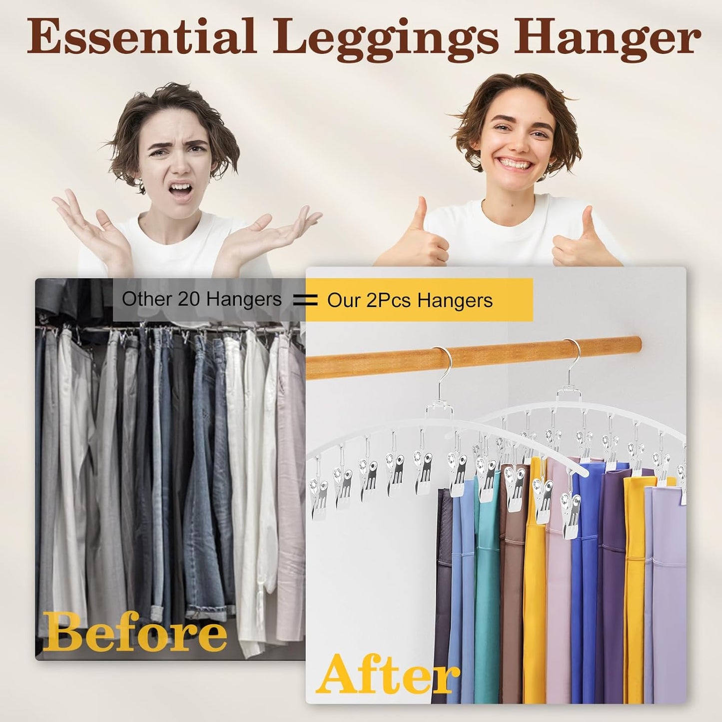 Skiennix Legging Organizer - 360° Swivel Space-Saving Metal Hangers with 20 Clips | White