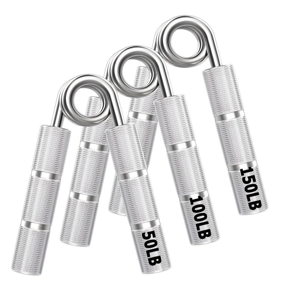 WANSPOORTS Silver Metal Hand Grip Set, 50LB-400LB No Slip Heavy-Duty Grip Strengthener Great Wrist & Forearm Hand Exerciser, Home Gym, Hand Gripper Grip Strength Trainer (Silver 3Pack(50LB-150LB))
