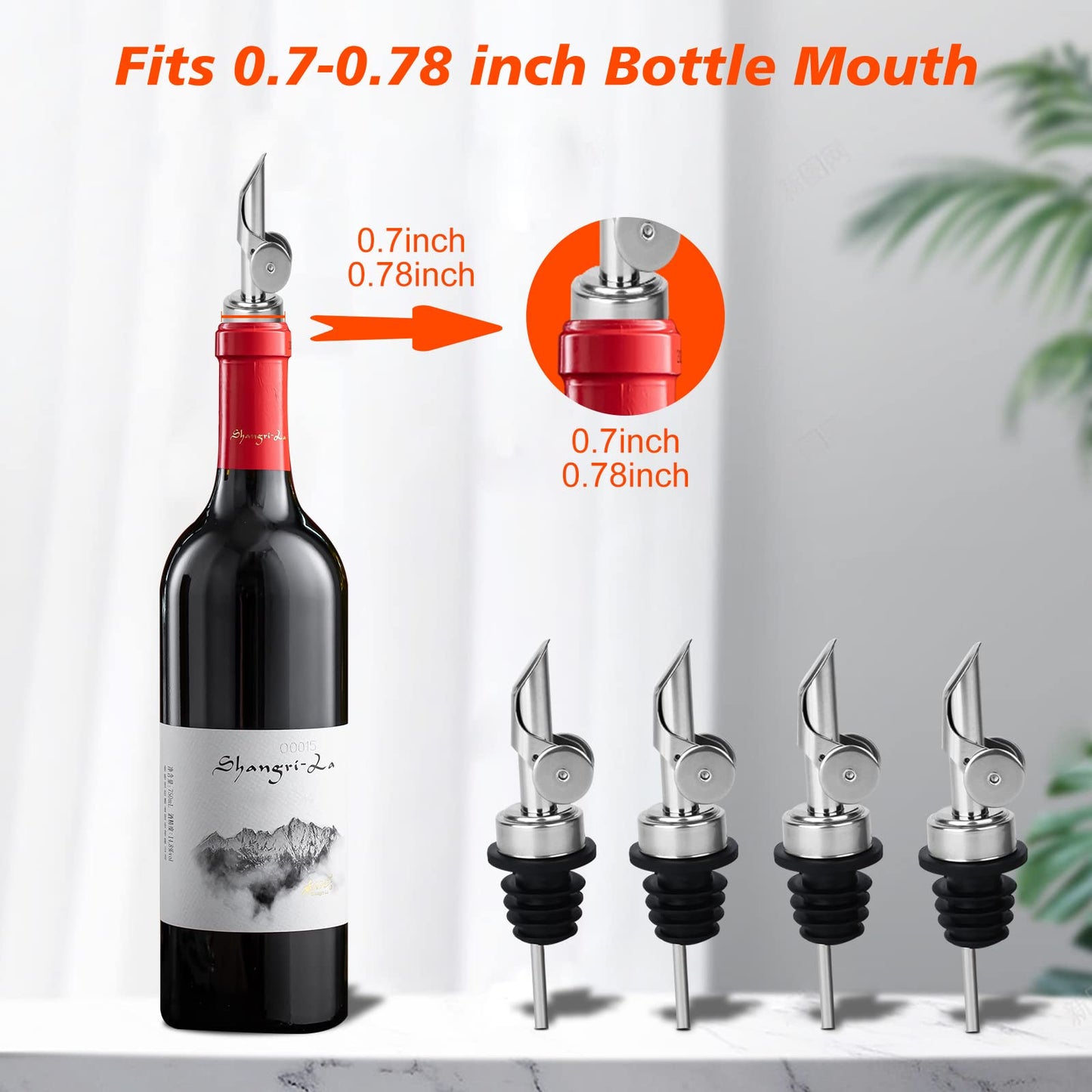 6PCS Liquor Bottle Pourers, Auto Flip Olive Oil Dispenser Spout, Weighted Stainless Steel Alcohol Pourer Spouts, Olive Oil Spout Suitable for About 3/4" Bottle Mouth
