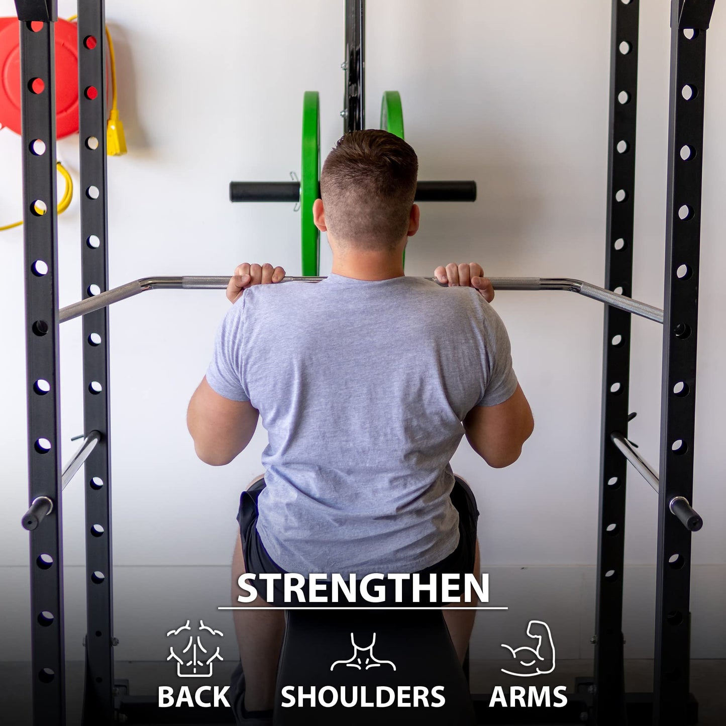Synergee Lat Bar Cable Attachment 48". Universal Attachment for Cable Machines. Pull Down/Press Down Bar Accessory. Wide & Narrow Grip for Strong Back.