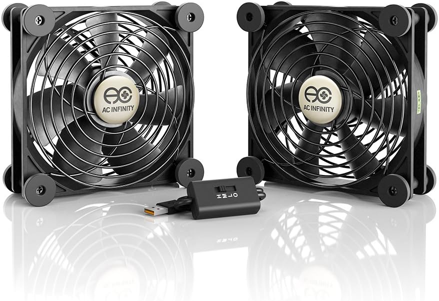 S7, 120mm AC Infinity MULTIFAN Quiet Dual USB Fan, UL-Certified for Receiver DVR PlayStation Xbox Computer Cabinet