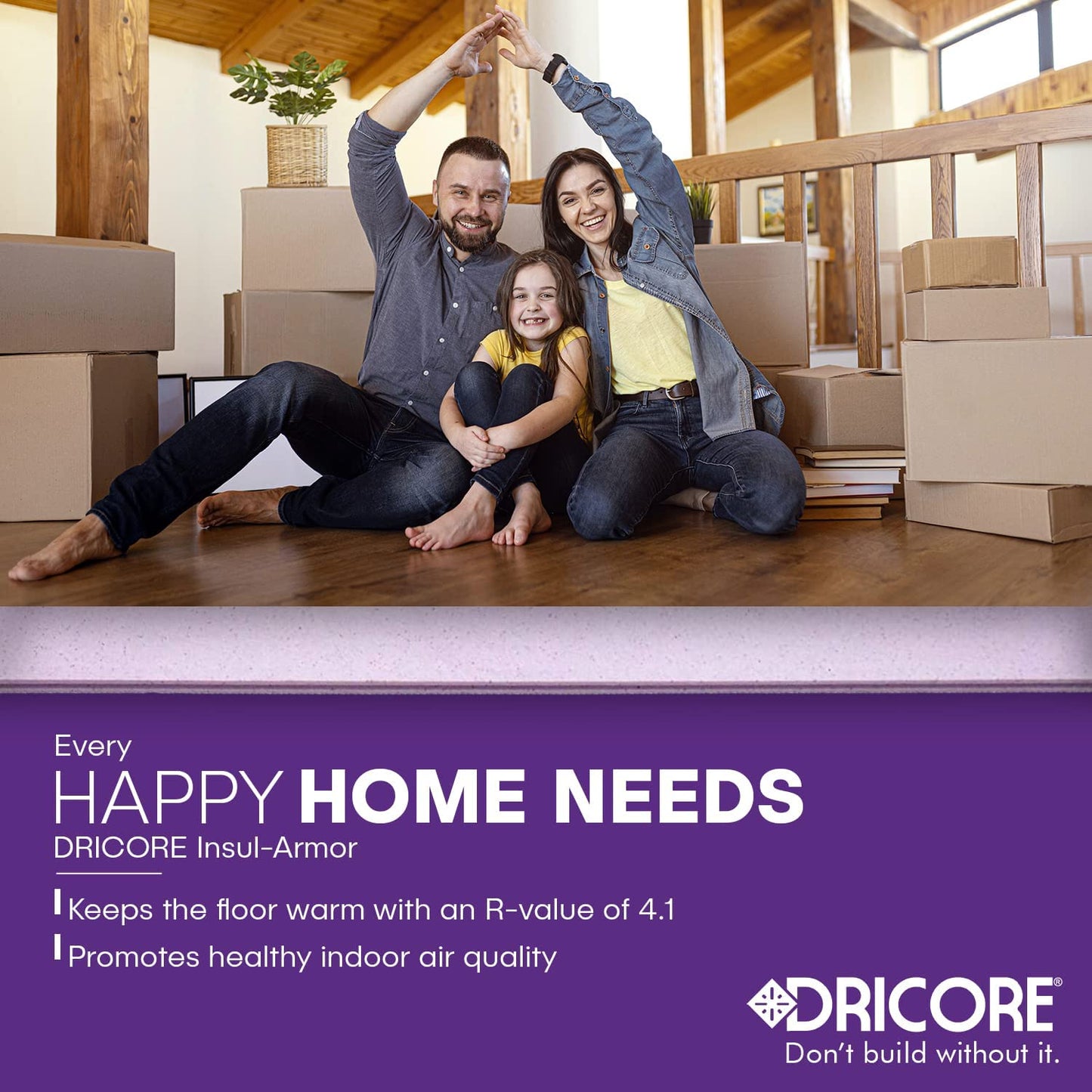 DRICORE Insul-Armor Premium Subfloor with Air Gap Technology, Helps Protect Water Leaks, Warmer & Soft Finished Floors 23 ¼" x 47 ¼" x 1" Covers 76 Sq. Feet (Bundle of 10)