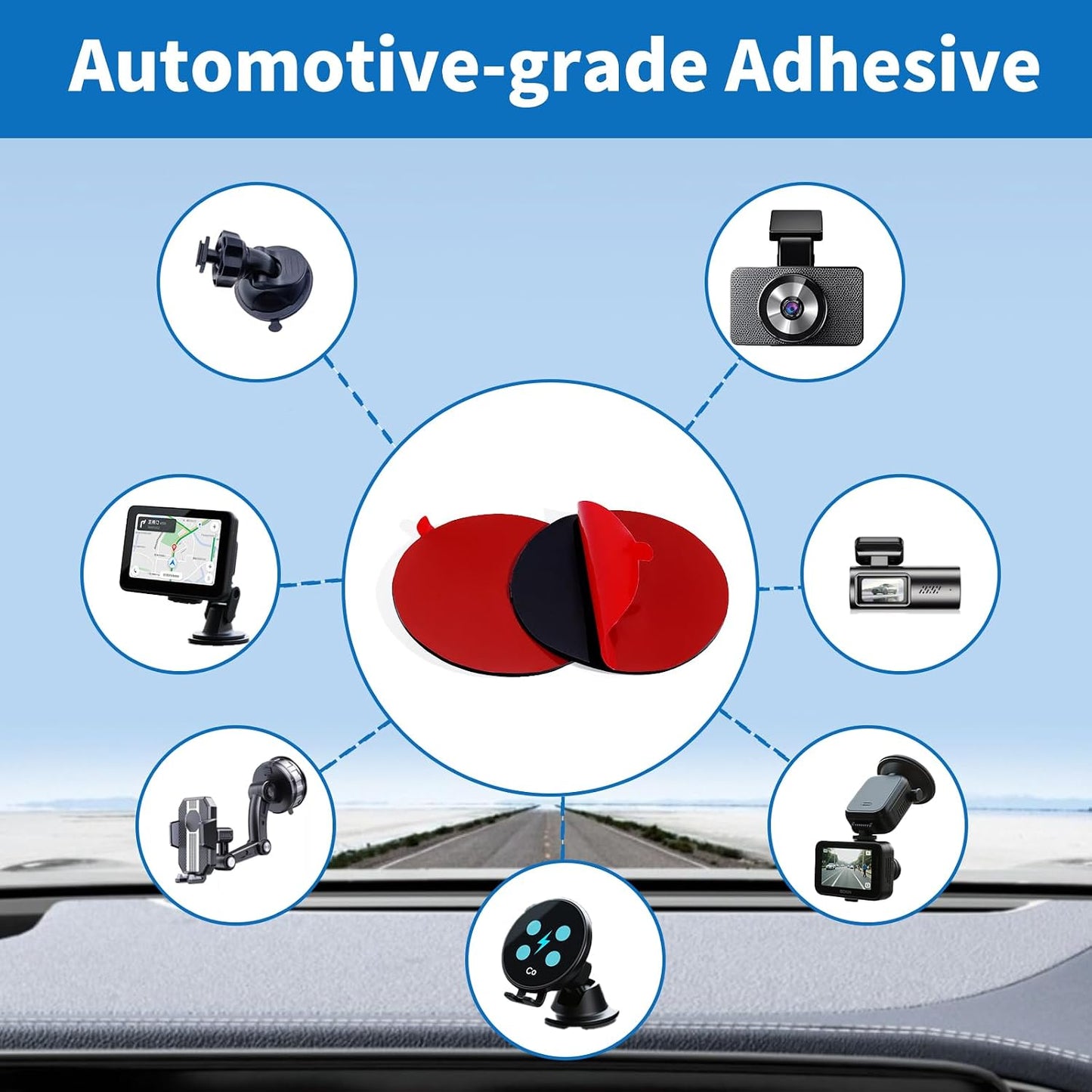 Suplogico 4Pcs 248F 60% (2.2 inch Heavy Duty Dash Cam Adhesive Pads - Heat Resistant Sticky Tape for Windshield, Car