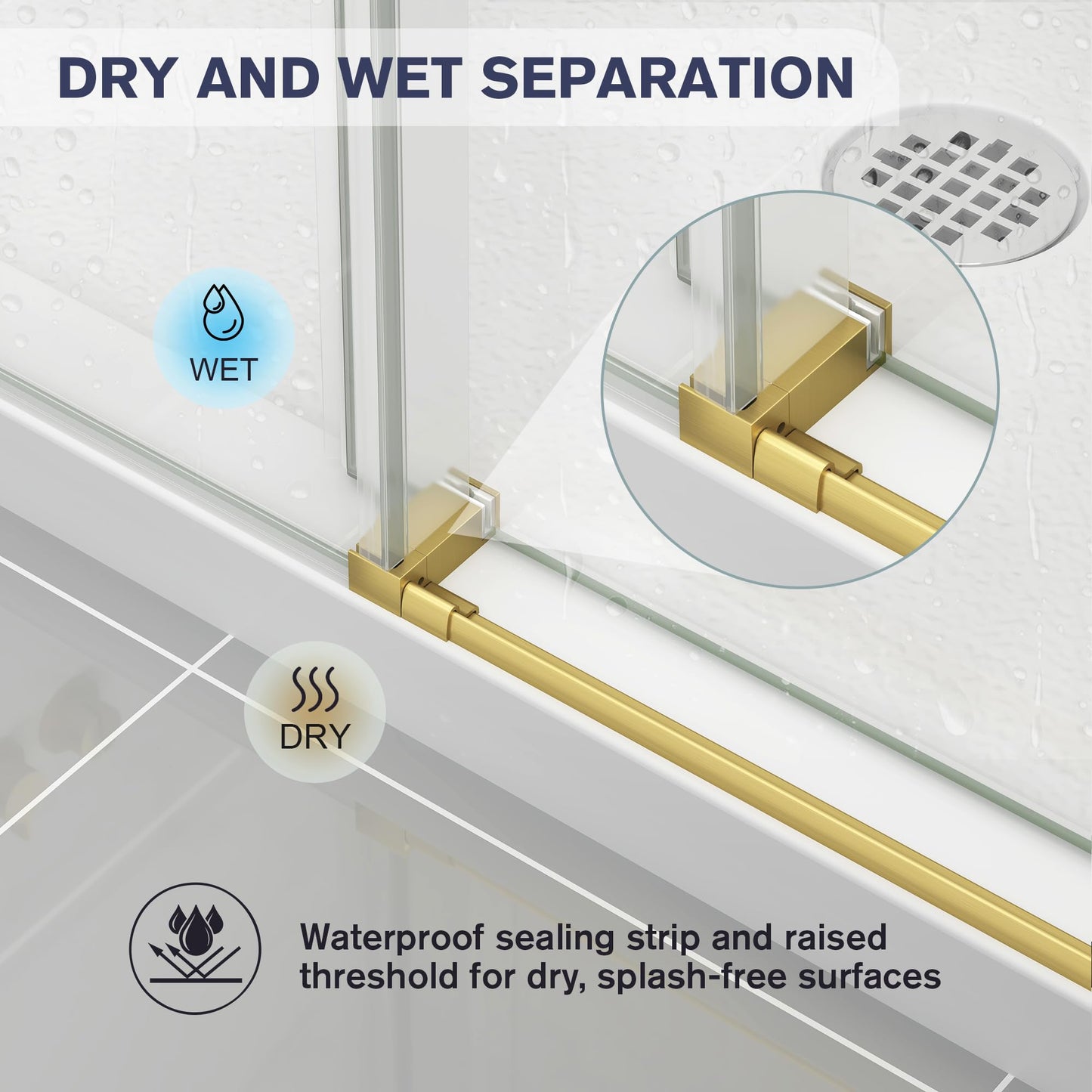 EASYWORC Frameless Shower Door, 43-48" W x 76" H Sliding Glass Shower Door, 1/4''(6mm SGCC Tempered Glass with Explosion-Proof Film Nano Coating in Brushed Gold Finish