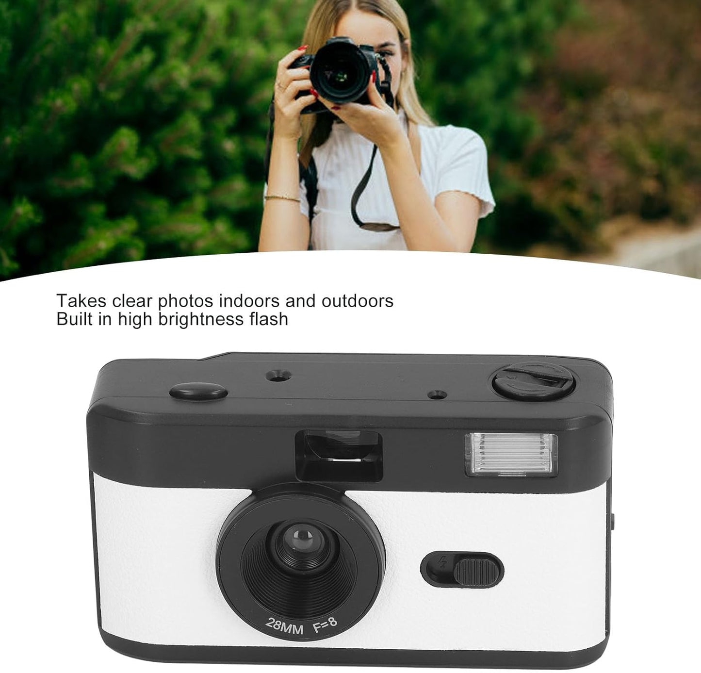 XUMIUZIY 35MM, 135 35MM 28MM F/8 1/120s Film Camera Reusable with Flash, Supports or Black and White or Color Film