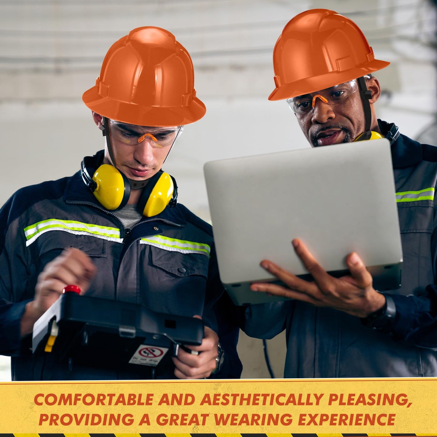 Saysurey Saysurey 10 Pack Full Brim Hard Hat, Orange Construction Hard Hat, HDPE Safety Helmet with 6-Point Adjustable Ratchet Suspension for Men and Women