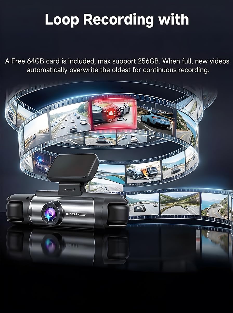 Wkreuoar 24Hr (1080 Dash Camera Front and Inside,Dashcams for Cars with IR Night Vision Loop Recording G-Sensor Parking