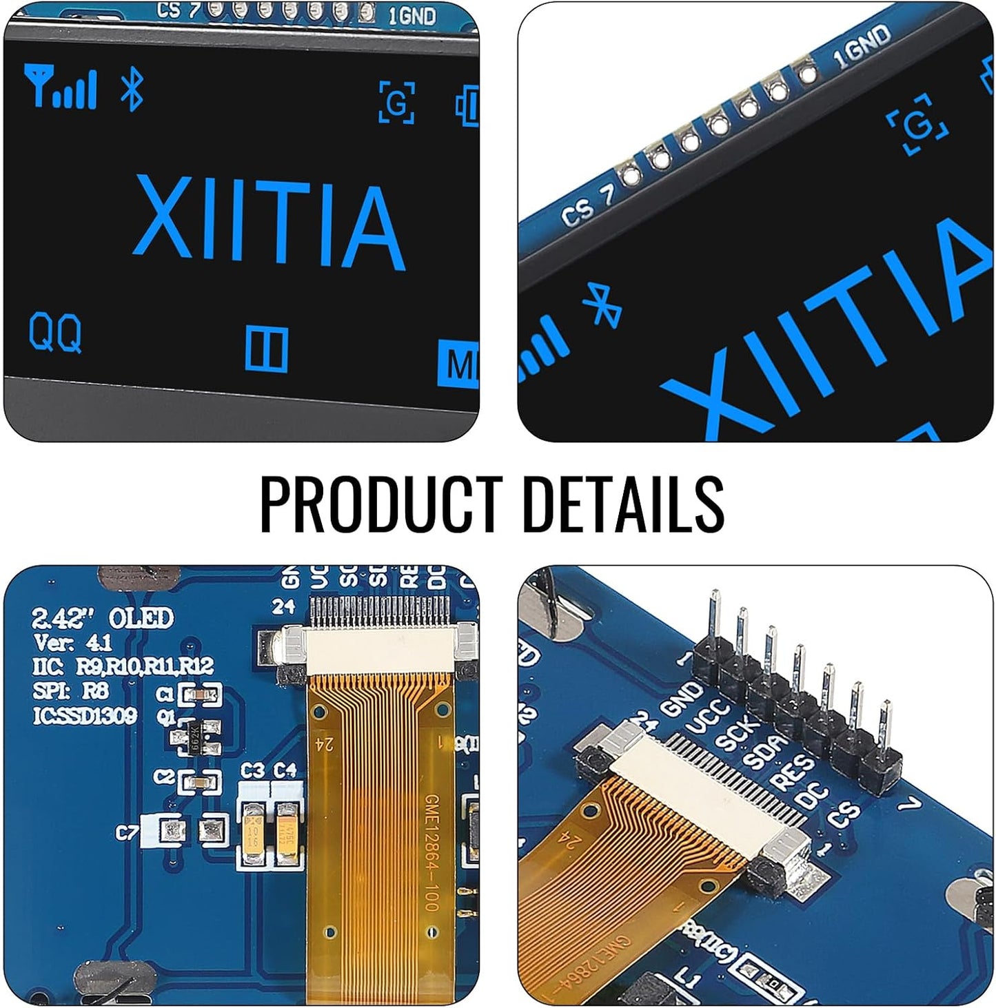XIITIA 2pcs 2.42" SSD1309 128x64 2.42 Inch I2C 7 OLED Display Module OLED LCD Display Module IIC SPI Pin (Blue Light)