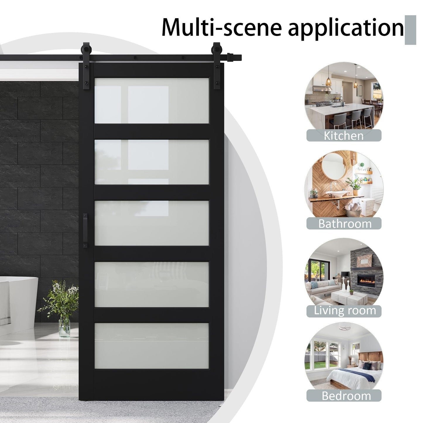 30" x 84" 5-Lites Frosted Glass Sliding Barn Door and Hardware Kit Included & 6FT Track & Handle, Easy Assembly for Mortise and Tenon Structure, Sturdy MDF Barn Door, Privacy Protection, Pre-Drilled