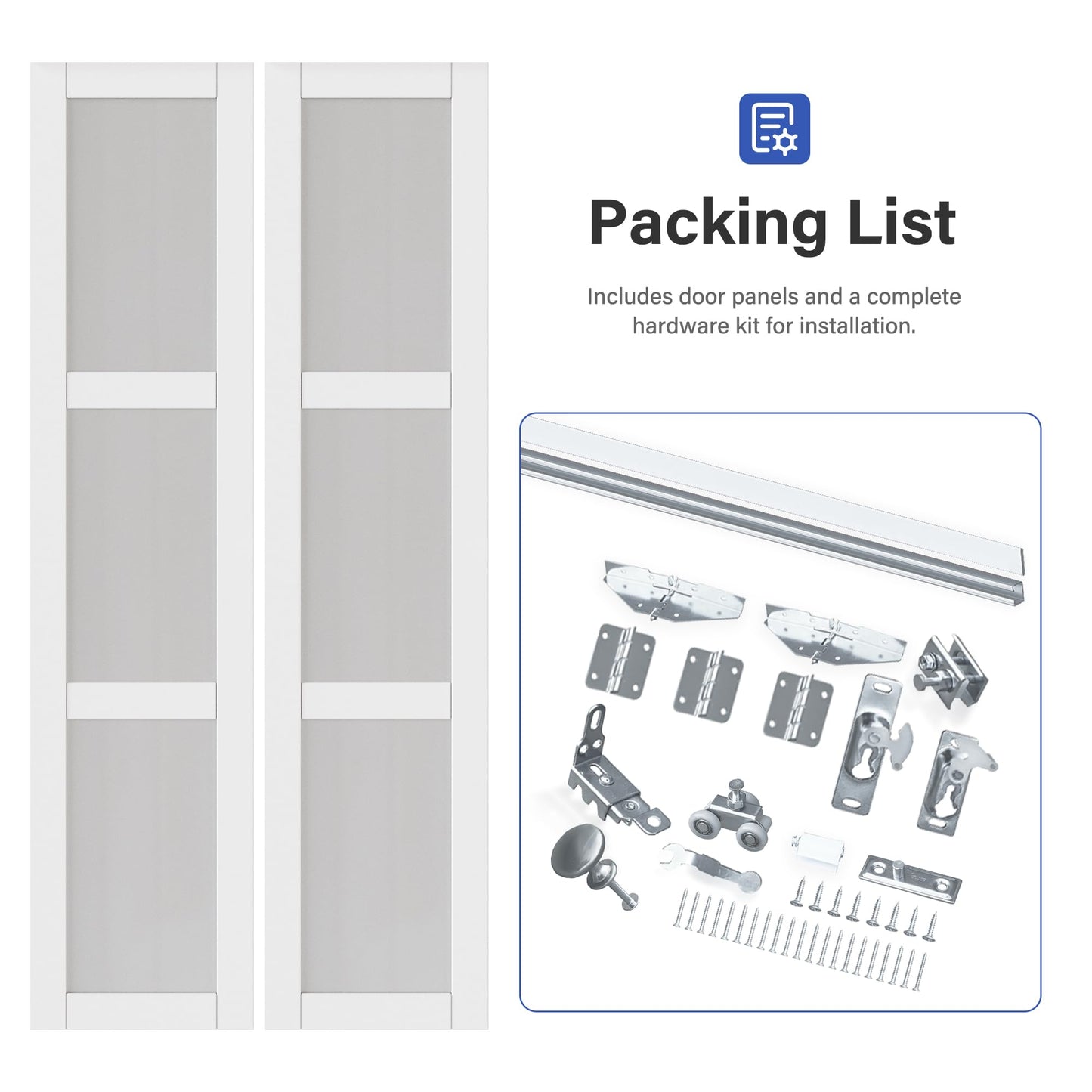 Bifold Doors for 24" x 80" Opening, 3-Lite Frosetd Glass Bifold Closet Door with Hradware Kit & Handles, Interior Foliding Barn Panels for Closet/Pantry/Laundry PVC Surface Pre-Assembled, White
