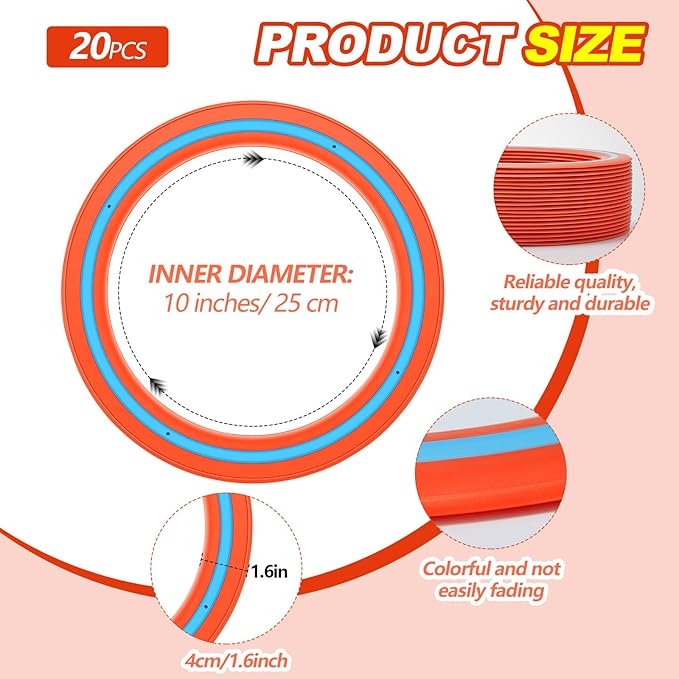 Jenaai 20 Pcs Flying Disc for Kids 10 Inch Flying Ring Adults Pool Disc for Family Outdoor Beach Lawn Backyard Garden Sport Playing Toss Game Gift