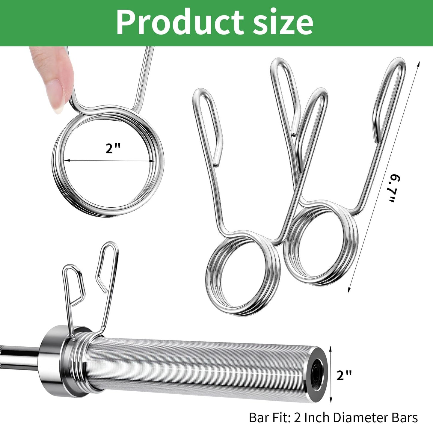 MAQUITA 8 Pack 2 Inch Dumbbell Spring Collars Barbell Clamps Locking Collars Clips for Weightlifting Exercise Fitness Training Supplies (Silver)