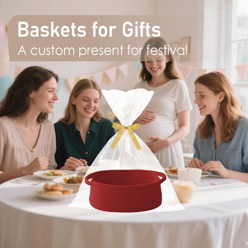 JMvicyroam Woven Basket - Small Rope Storage Bin with Handles for Organizing Shelves & Closets | Red