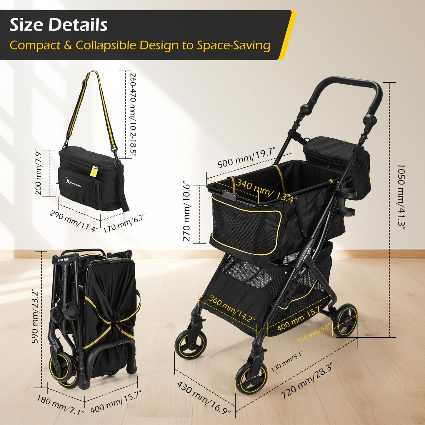 Dyna-Living Shopping Cart for Groceries Adjustable Handle Folding Shopping Carts on Wheels, 70 LBS Grocery Cart Personal Shopping Cart Foldable, Lightweight Aluminum Frame & 600D Oxford Fabric
