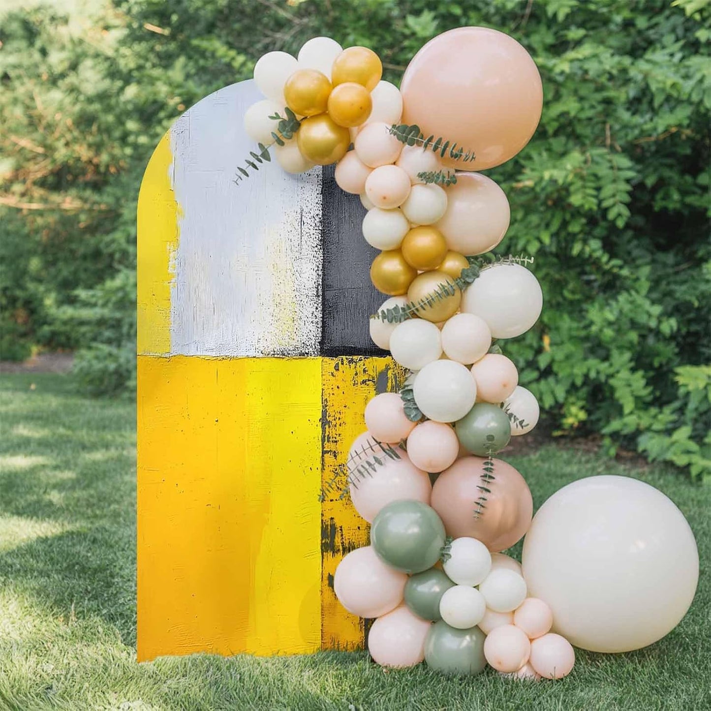 Jnbasdffb 7.2 Abstract Yellow Grey Wedding Arch Cover, Stretchy Spandex Arch Backdrop Stand Covers FT, Simple Oil