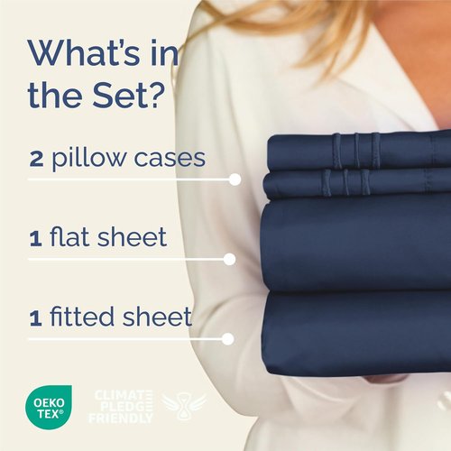 King Size 4-Piece Sheet Set | Skiennix Comfy, Breathable & Cooling Bed Sheets - Ultra-Soft, Deep Pockets, Navy Blue