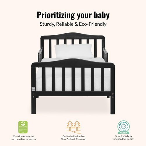 Dream On Me Classic Design Toddler Bed In Black, Greenguard Gold And JPMA Certified, Low To Floor Design, Two Side Safety rails, Non-Toxic Finishes, Wooden Nursery Furniture