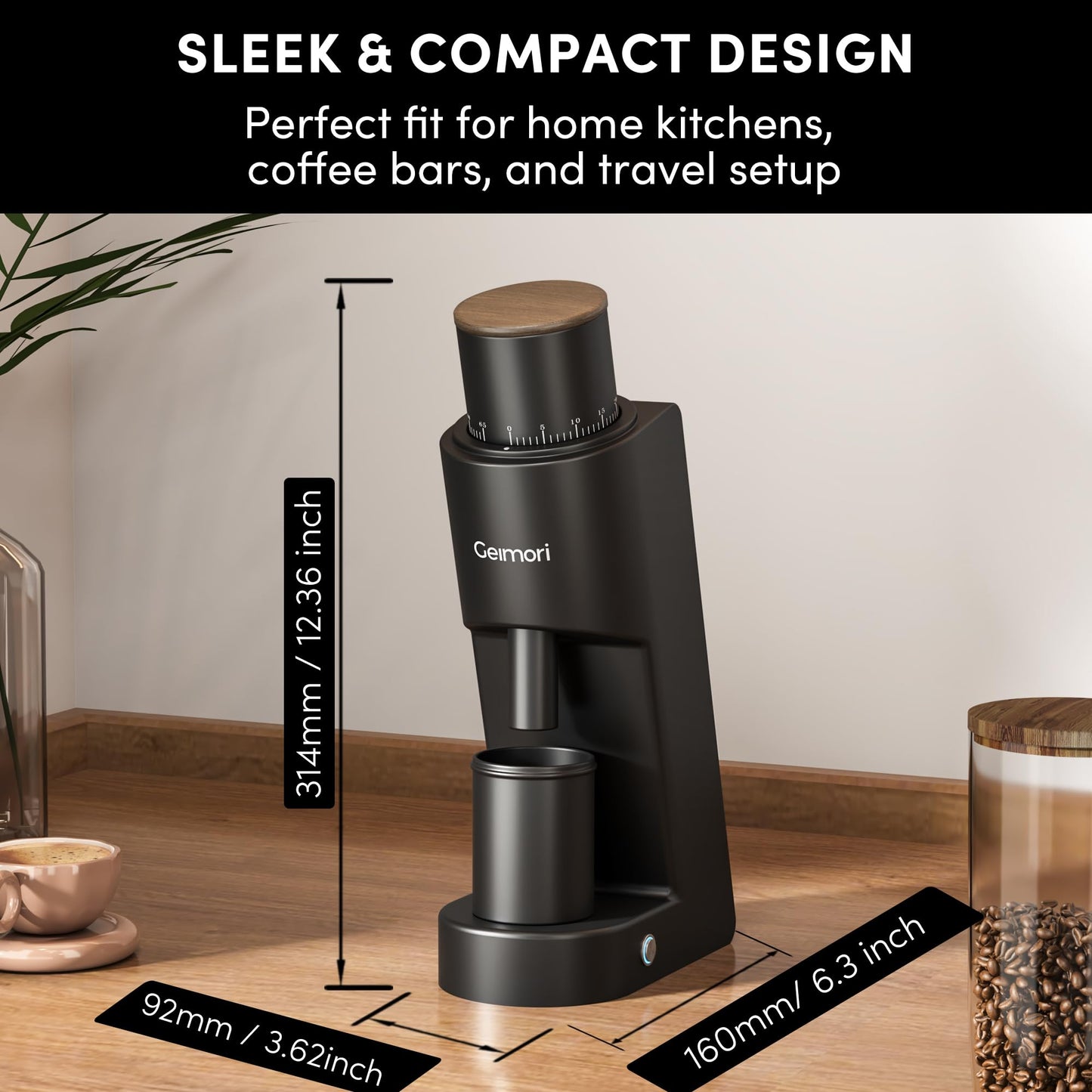 Burr Coffee Grinder,Wirsh Electric Single Dose Coffee Grinder Geimori GU38 with 38mm 6-Core Conical Burr,Stepless Adjustment for Espresso,Drip,French Press,Cold Brew,Bellows Included.