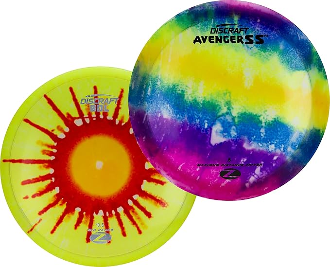 Discraft Z Fly-Dye Two Pack – Disc Golf Set | Buzzz & Nuke SS | Zone & Raptor | Sol & Avenger SS | Perfect for Men, Women, and Kids | Disc Weight, Color & Foil Will Vary