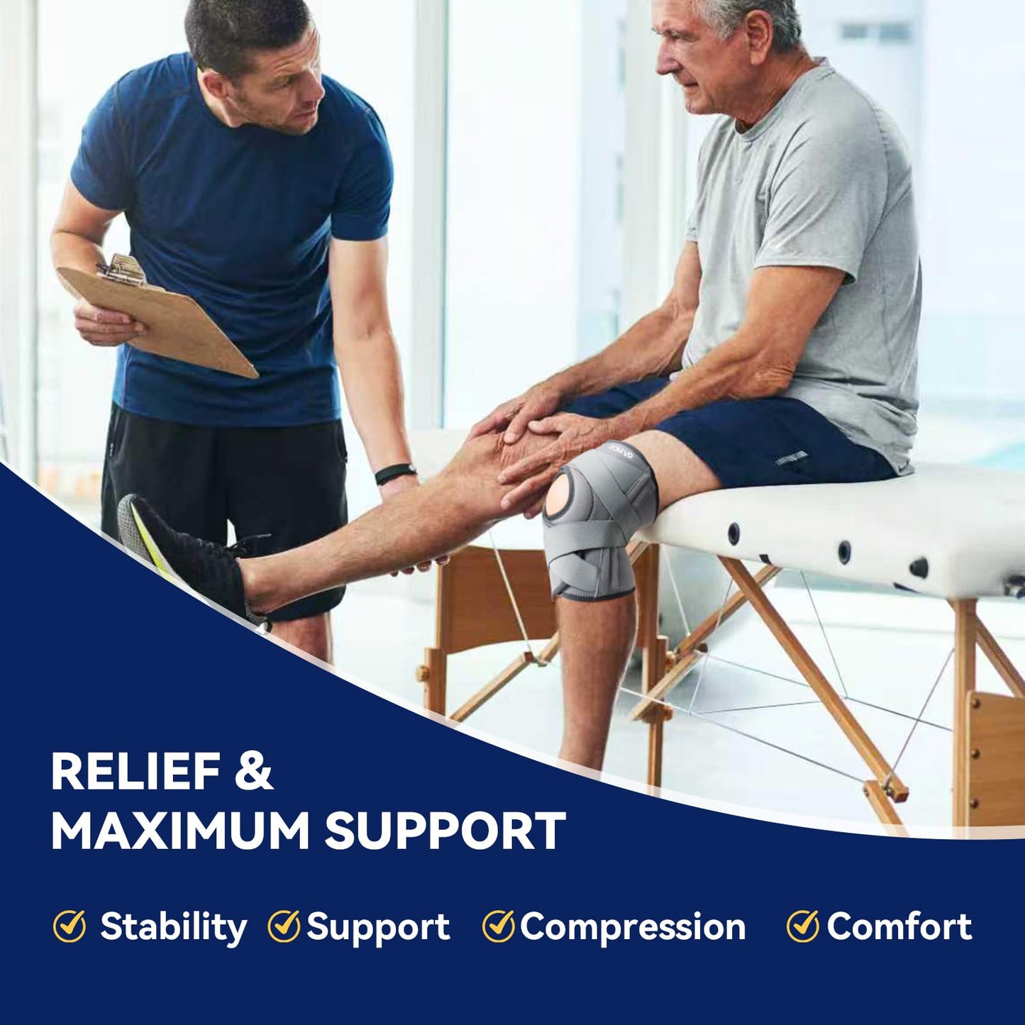 JOMVD Knee Brace for Knee Pain, Meniscus Tear, Adjustable Knee Support with Side Spring Stabilizers for ACL,Meniscus Tear, Arthritis, Patella Stability, Knee Pain Relief, Women and Men,Large
