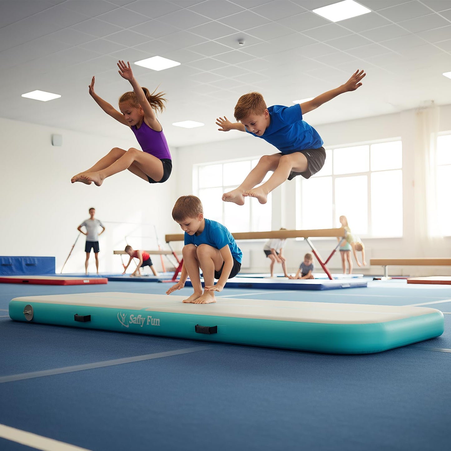 Inflatable Gymnastics Mat 6.6ft Air Tumble Track Training Mat 4 inches Thick Tumbling mat with Electric Pump for Home Use/Tumble/Gym/Training/Cheerleading/Water/Yoga
